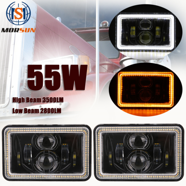 4x6 Nti LED Square Teeb Lub Teeb Nrog Hi / Lo Beam Rau Jeep & Rau Kenworth