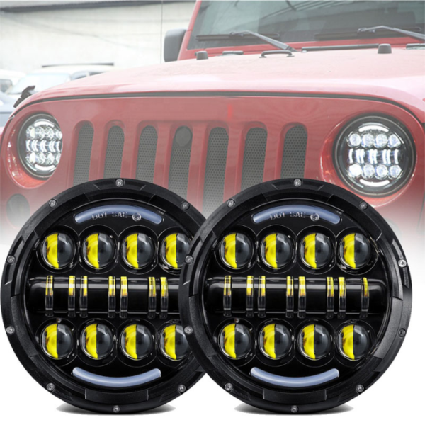 7 Nti Led Lub Taub Hau Teeb 80W Rau Jeep Wrangler JK Nrog Nruab Hnub Nruab Hnub Ua Teeb Pom Kev Nruab Nrab