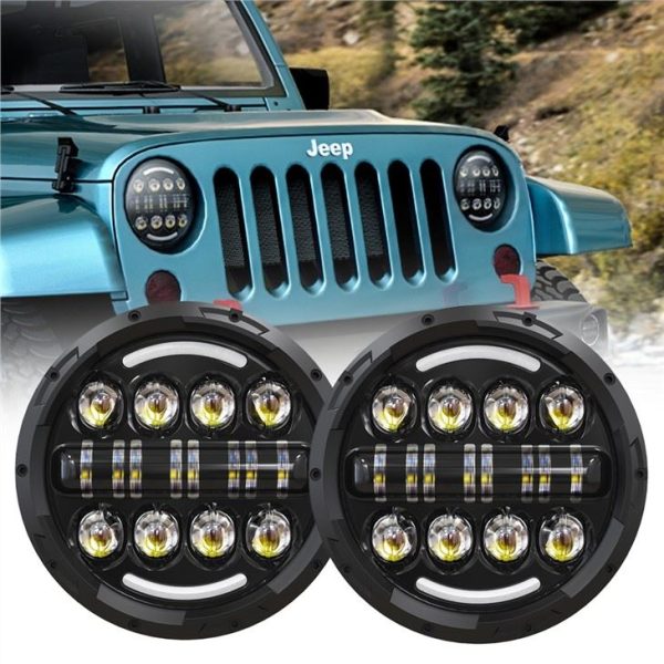 7inch Round LED Headlight Projector Rau Av Rover Defender Noob nom noob tswv Enfield maus taus