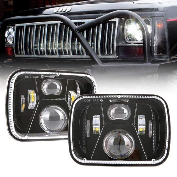 5x7 Nti LED Lub Teeb Ntau Lub Teeb Lub Npe 60W Nrog Hi / Lo Nqaj Hlau Rau Jeep YJ XJ MJ & Rau Off-road