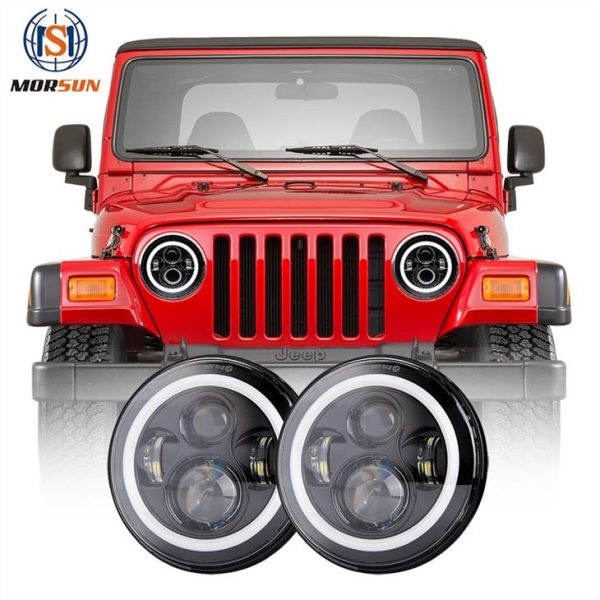 DOT 7 Led Headlight Halo Rau Jeep Wrangler TJ Accessories Tsheb LED Projector Headlight Lens Rau Jeep TJ 1997-2006 JK CJ7 LJ