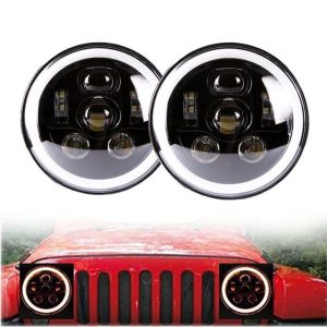 Morsun Dub Chrome 58w Round LED Headlamp Rau 07-17 Jeep Wrangler Unlimited JK 4 Qhov Rooj