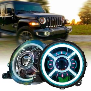 9 Nti Hloov Jeep JL 2018 RGB Ntiv Nplhaib Jeep Wrangler Xim Hloov Halo Led Taws