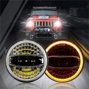 Morsun LED Taws Teeb Rau Jeep Harley 7inch Round Headlamps Hi-lo Beam Nrog Angel Qhov Muag 12v 108W