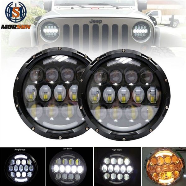 Morsun 7 Nti LED Hloov 105W Taws Teeb Rau Wrangler JK Tsheb Headlamp Nrog DRL Halo