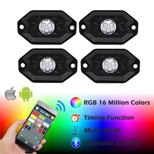 Morsun Led Pods Lub Teeb RGB Sij Hawm Sijhawm Music Music Xov Tooj App Tswj 4 Plhaub Rau Tsheb