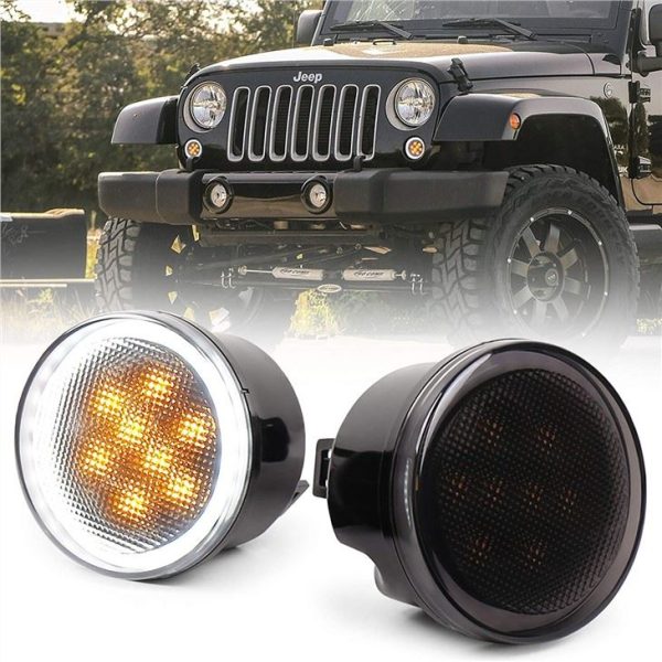 Morsun Led Tig Teeb Liab Teeb nrog Halo Rau Jeep Wrangler Jk 07-14 Pem Hauv Ntej Grille Teeb